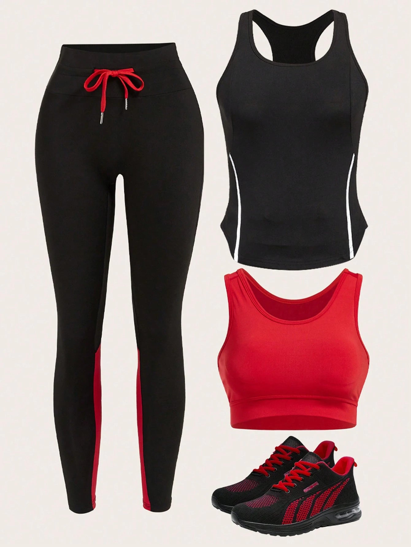 Eassivo 3Pcs Contrast Binding Sports Set Gym Clothes Workout Clothes Workout Women Set Gym Women Outfit