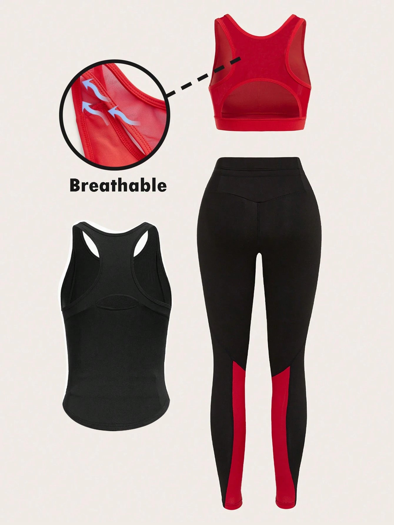 Eassivo 3Pcs Contrast Binding Sports Set Gym Clothes Workout Clothes Workout Women Set Gym Women Outfit