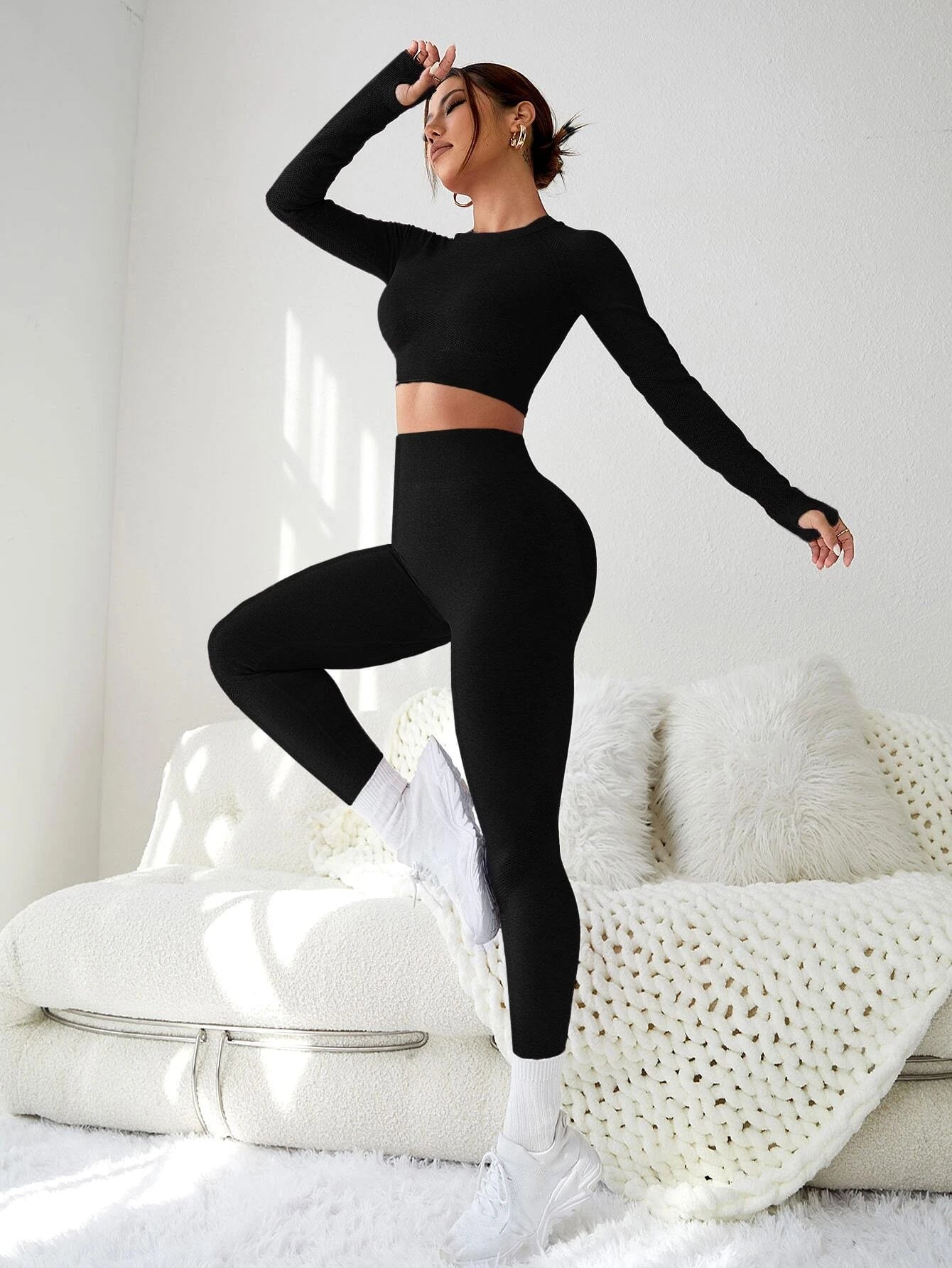 Dewbera Cut & Back Thumb Holes Sports Set Workout Women Setwomen Workout Set Gym Women Outfit