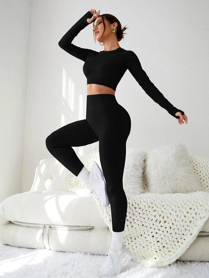 Dewbera Cut & Back Thumb Holes Sports Set Workout Women Setwomen Workout Set Gym Women Outfit