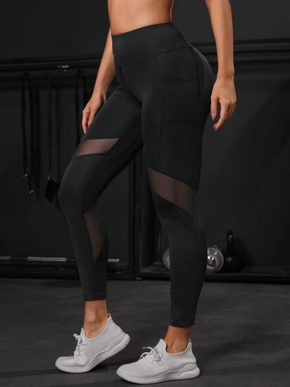 Powerista Cropped Yoga Leggings Tummy Control Contrast Mesh Gym Tights with Side Phone Pocket